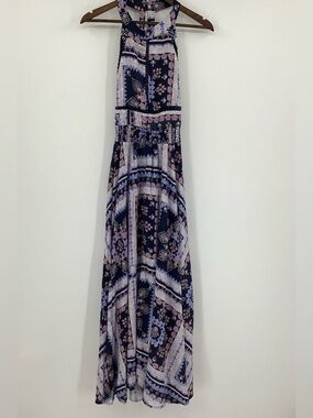 Jaase Navy Maxi Dress with Lavender and Pink Paisley Panels
